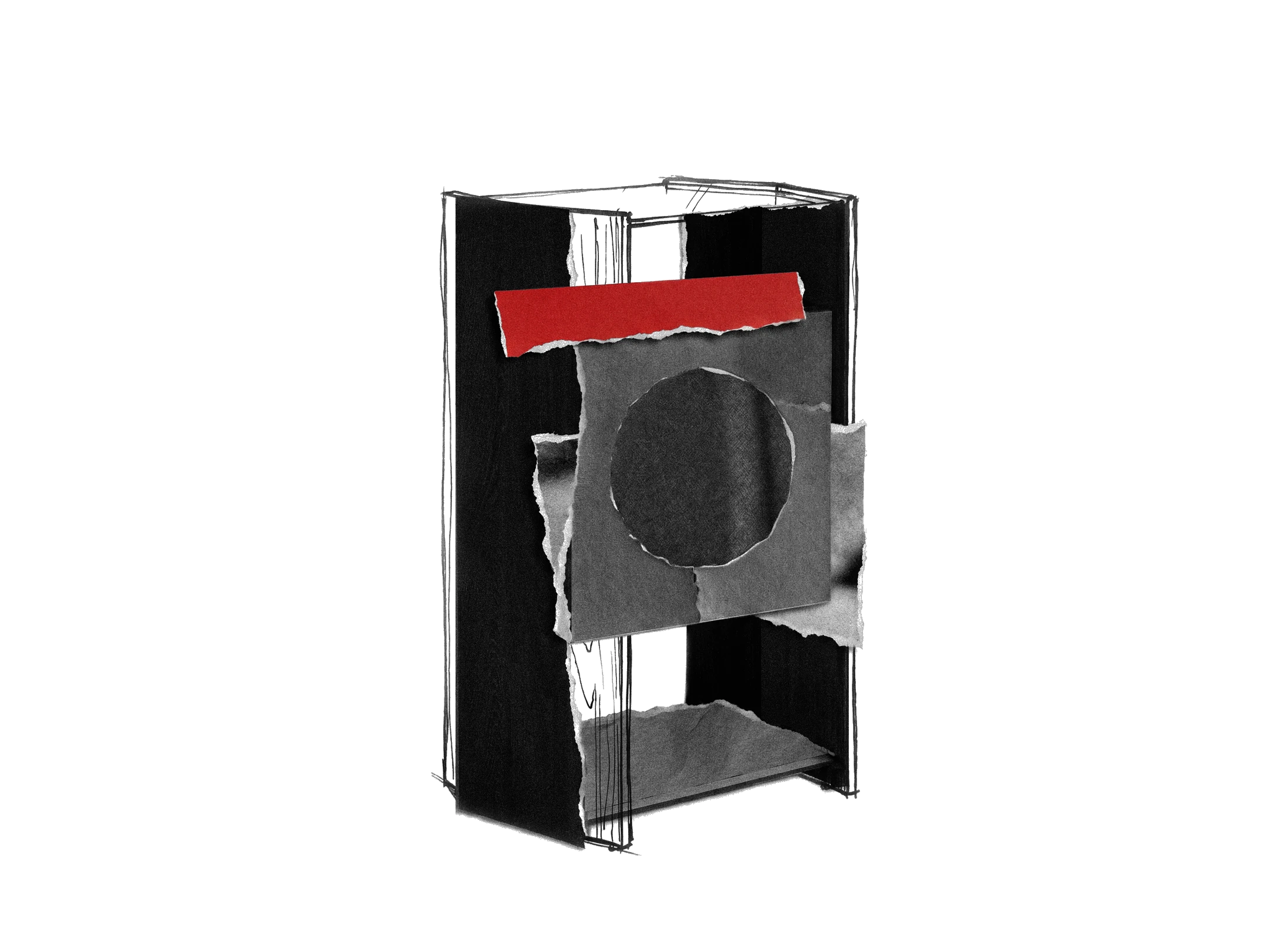 Cubist design study of the Picasso stand with a red accent